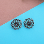 Boucles d’oreilles argent oxydé au gemmes bleu turquoise