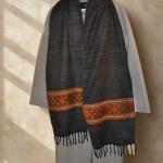 Écharpe en Laine de Yak, Motifs Ethniques et Franges Style Chaleureux et Confortable Accessoire Élégant 200x31 cm