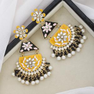 Boucles d'oreilles peinte a la main de couleur jaune et noir