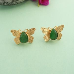 Boucles d’oreilles papillon doré & pierre authentique