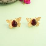 Boucles d’oreilles papillon doré & pierre authentique