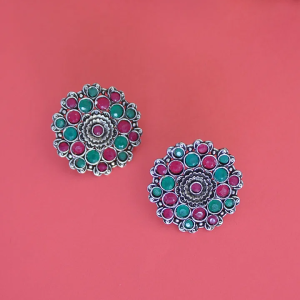 Boucles d’oreilles argent oxydé au gemmes multicolore