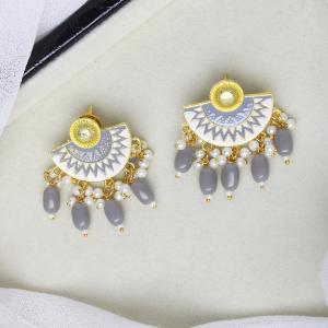 Boucles d’oreilles artisanales peintes à la main / grise