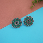 Boucles d’oreilles argent oxydé au gemmes verte