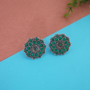 Boucles d’oreilles argent oxydé au gemmes verte