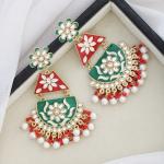 Boucle d'oreille peinte a la main de couleur verte et rouge