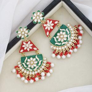 Boucle d'oreille peinte a la main de couleur verte et rouge