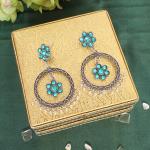 Boucle d'oreille oxydée de couleur bleu turauoise  argent