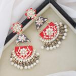 Boucles d'oreilles peinte a la main de couleur rouge et grise