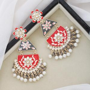 Boucles d'oreilles peinte a la main de couleur rouge et grise
