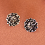 Boucles d’oreilles argent oxydé au gemmes noir