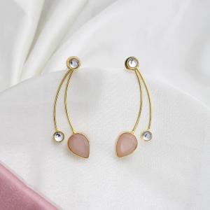 Boucles d’oreilles dorées modernes avec pierres transparentes
