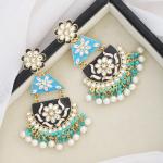 Boucles d'oreilles peinte a la main de couleur noir et bleu turquoise