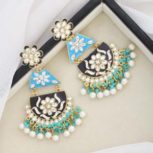 Boucles d'oreilles peinte a la main de couleur noir et bleu turquoise