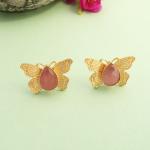 Boucles d’oreilles papillon doré & pierre authentique