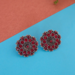 Boucles d’oreilles argent oxydé au gemmes violette