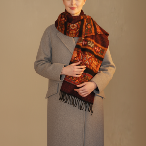 Écharpe en Laine de Yak, Motifs Ethniques et Franges Style Chaleureux et Confortable Accessoire Élégant 180x31 cm