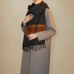 Écharpe en Laine de Yak, Motifs Ethniques et Franges Style Chaleureux et Confortable Accessoire Élégant 200x31 cm