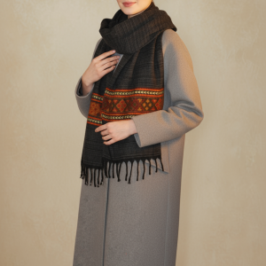 Écharpe en Laine de Yak, Motifs Ethniques et Franges Style Chaleureux et Confortable Accessoire Élégant 200x31 cm