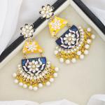 Boucles d'oreilles peinte a la main de couleur bleu marine et jaune